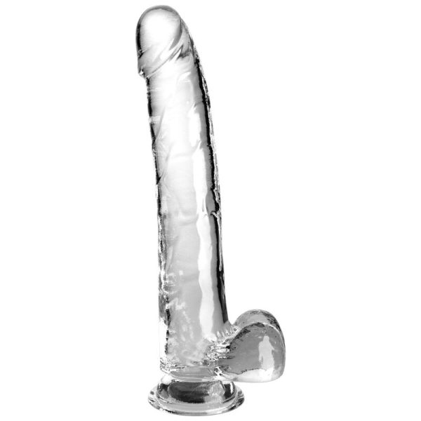 KING COCK – aiškus dildas su kiaušiniais 24.8 cm permatomas