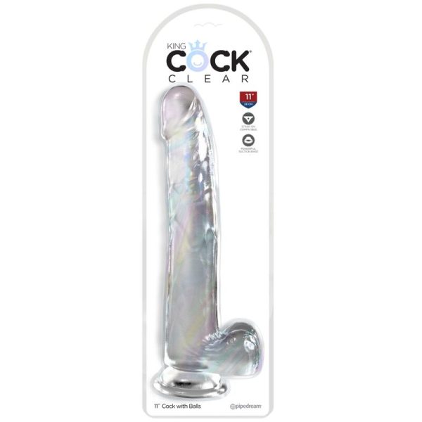 KING COCK – aiškus dildas su kiaušiniais 24.8 cm permatomas - Image 2