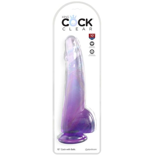 KING COCK – aiškus dildas su kiaušiniais 19 cm purpurinis - Image 2