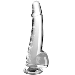 KING COCK - Skaidrus dildo su sėklidėmis 19 cm