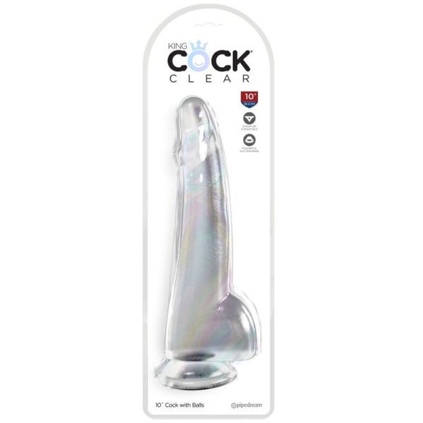 KING COCK – aiškus dildas su kiaušiniais 19 cm permatomas - Image 2