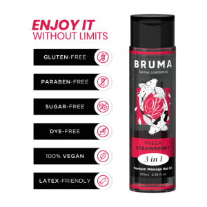BRUMA – premium masažos karštas aliejus braškės 3 in 1 - 100 ml