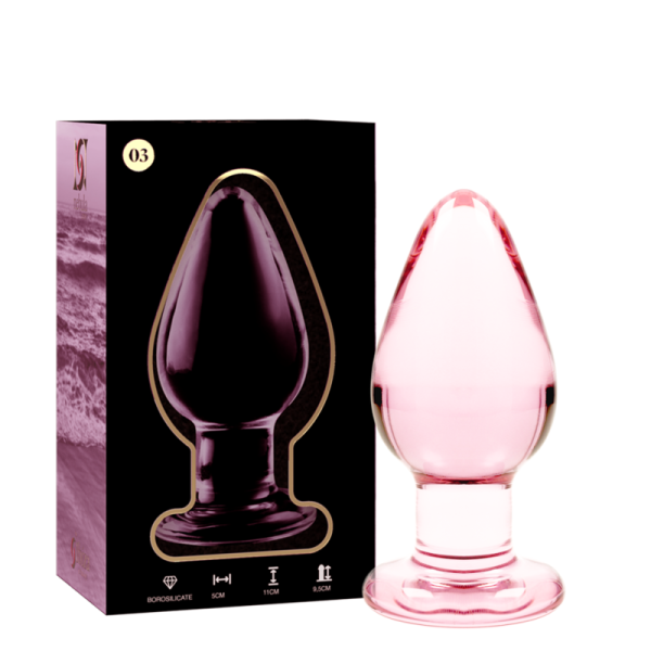 NEBULA SERIES BY IBIZA – modelis 3 analinis kamštis iš borosilikato stiklo rožinis 11 cm -o- 5 cm
