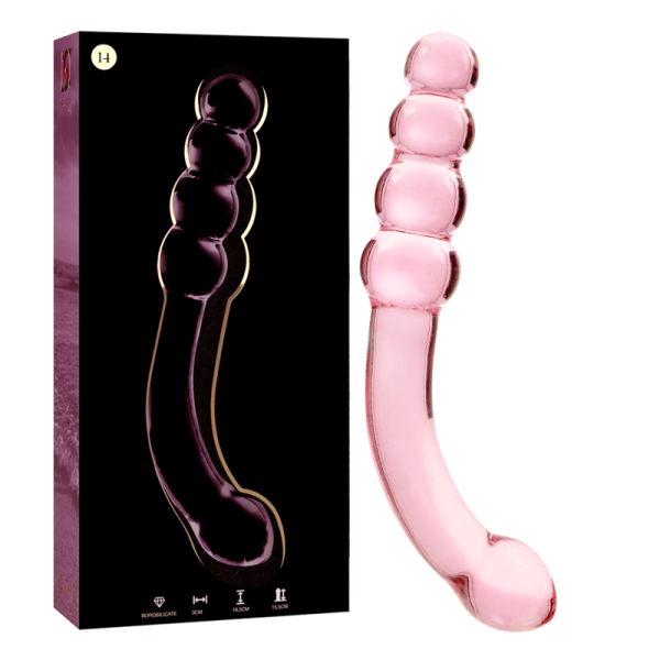 NEBULA SERIES BY IBIZA – modelis 14 dildo iš borosilikato stiklo rožinis 18.5 cm -o- 3 cm