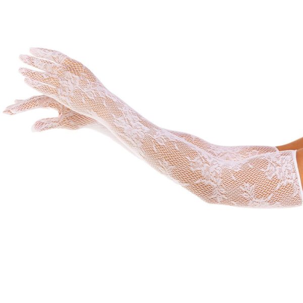LEG AVENUE HOSIERY – leg avenue - raudonos gėlių pirštinės balta