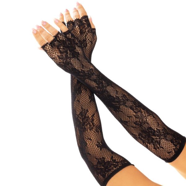 LEG AVENUE HOSIERY – leg avenue - gėlių tinklo pirštinės juodos