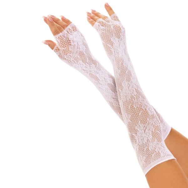 LEG AVENUE HOSIERY – leg avenue - gėlių tinklo be pirštų pirštinės balta