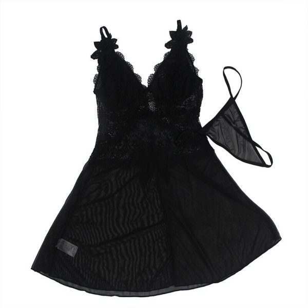 SUBBLIME BABYDOLLS – subblime - babydoll iš tinklinio audinio su nėrinių ir gėlių detalėmis juodas s/m - Image 3