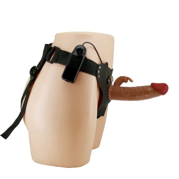 PRETTY LOVE – marion universalus diržai su vibruojantis dildas 19 cm rudas - Image 3