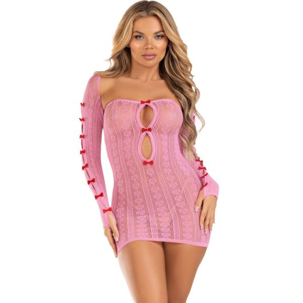 LEG AVENUE DRESSES – leg avenue - širdies ir kaspinų suknelė rožinė vienas dydis