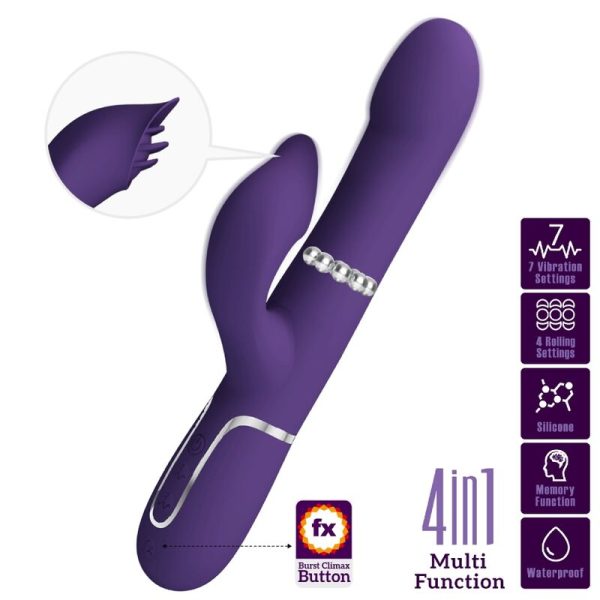 PRETTY LOVE FLIRTATION – pretty love - zalin rabbit vibratorius perlų 4 in 1 purpurinis