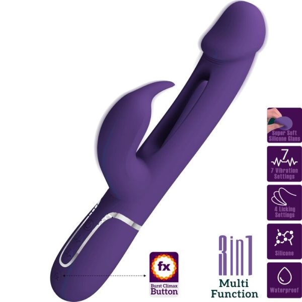 PRETTY LOVE FLIRTATION – pretty love - kampas rabbit 3 in 1 multifunkcinis vibratorius su liežuviu violetinis
