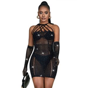 SUBBLIME DRESSES – subblime - 952235 tinklinis suknelė su krištolų akcentais juoda vienas dydis