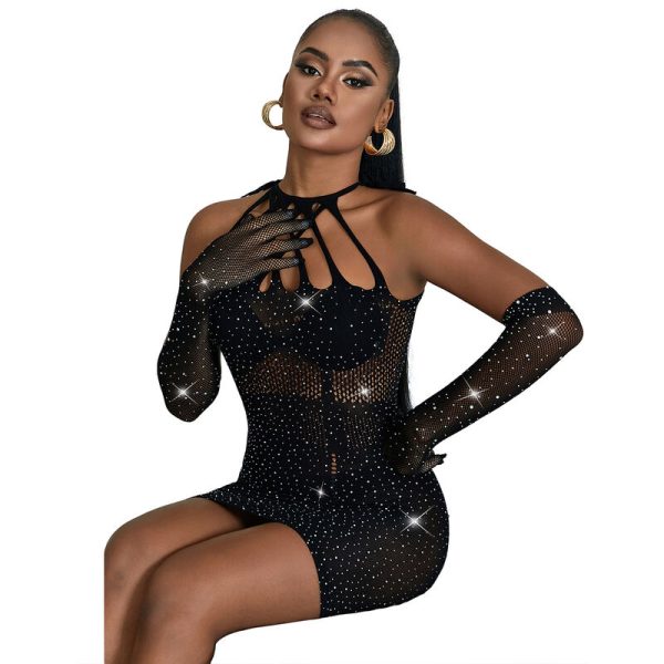 SUBBLIME DRESSES – subblime - 952235 tinklinis suknelė su krištolų akcentais juoda vienas dydis - Image 3