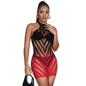 SUBBLIME DRESSES – subblime - 952242 raudonai juodas degraduotas elastinės žuvies tinklo suknelė vienas dydis