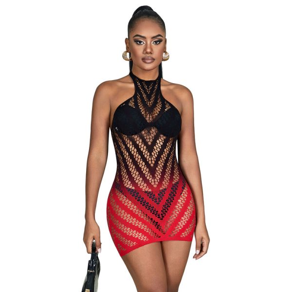 SUBBLIME DRESSES – subblime - 952242 raudonai juodas degraduotas elastinės žuvies tinklo suknelė vienas dydis - Image 3