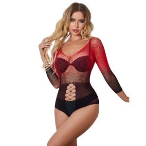 SUBBLIME DRESSES – subblime - 952259 raudonai juodas perkeliamas ilgomis rankovėmis elastinis žuvies tinklas suknelė vienas dydis