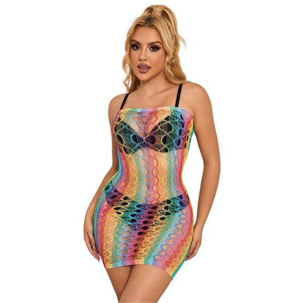 SUBBLIME DRESSES – subblime - 952365 vaivorykštės nuogos pečių žuvies tinklo suknelė vienas dydis - Image 3