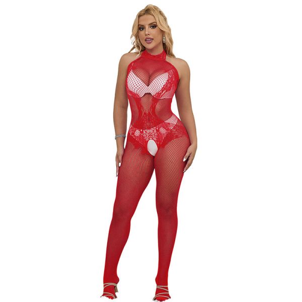 SUBBLIME BODYSTOCKINGS – subblime - 952372 tinklinis ir nėrinių bodystockingas be klyno su aukštu kraštu raudonas vienas dydis