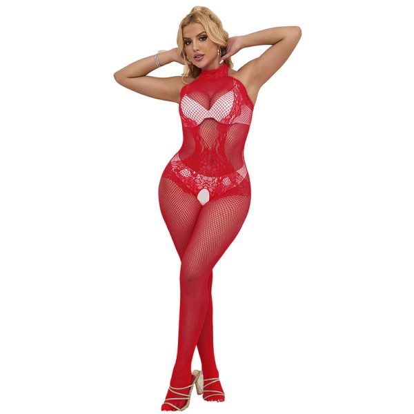 SUBBLIME BODYSTOCKINGS – subblime - 952372 tinklinis ir nėrinių bodystockingas be klyno su aukštu kraštu raudonas vienas dydis - Image 3