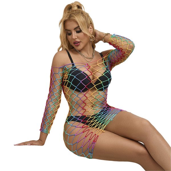 SUBBLIME DRESSES – subblime - 952426 vaivorykštės ilgų rankovių tinklinis suknelė vienas dydis - Image 2