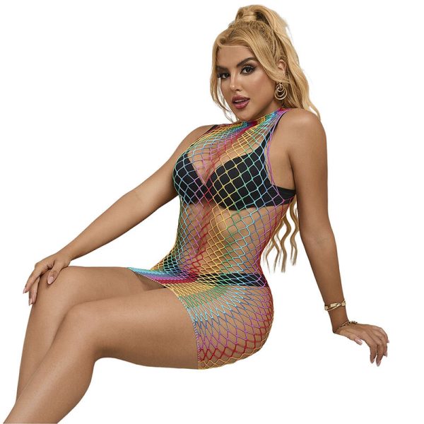 SUBBLIME DRESSES – subblime - 952433 vaivorykštės kaklo be rankovių fishnet suknelė vienas dydis - Image 3