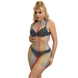 SUBBLIME DRESSES – subblime - 952433 vaivorykštės kaklo be rankovių fishnet suknelė vienas dydis