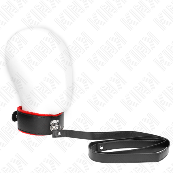 KINK COLLAR & GAG – kink - kaklo papuošalas su diržu 116 cm su raudona oda reguliuojamas 40-48 cm x 6 cm - Image 2