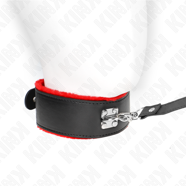 KINK COLLAR & GAG – kink - kaklo papuošalas su diržu 116 cm su raudona oda reguliuojamas 40-48 cm x 6 cm - Image 3