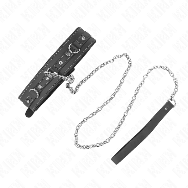 KINK COLLAR & GAG – kink - pvc odos kaklaraištis su diržu 105 cm krištolo kalvos 41.5 x 4 cm