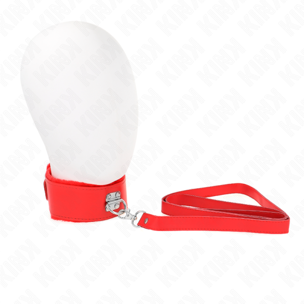 KINK COLLAR & GAG – kink - kaklo apyrankė su pavadėliu 116 cm su sidabriniais kalnų krištolais modelis 4 raudona reguliuojama 40-48 cm x 6 cm - Image 2