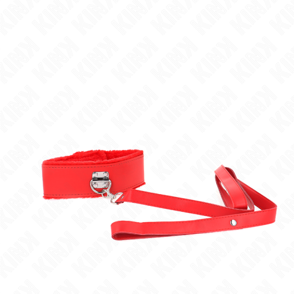 KINK COLLAR & GAG – kink - kaklo apyrankė su pavadėliu 116 cm su sidabriniais kalnų krištolais modelis 4 raudona reguliuojama 40-48 cm x 6 cm - Image 3