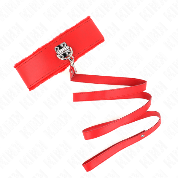 KINK COLLAR & GAG – kink - kaklo apyrankė su pavadėliu 116 cm su sidabriniais kalnų krištolais modelis 4 raudona reguliuojama 40-48 cm x 6 cm