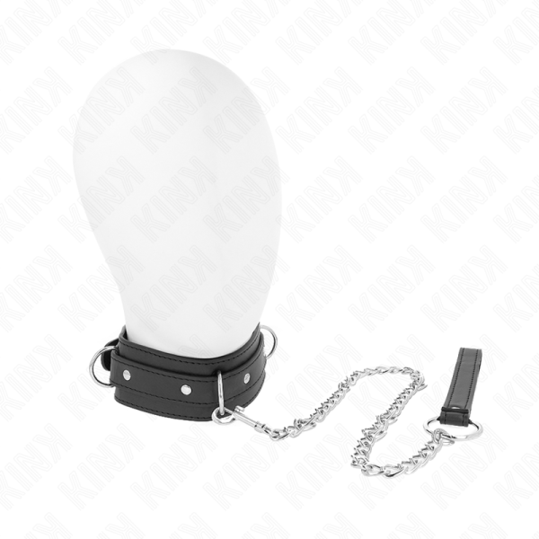 KINK COLLAR & GAG – kink - kaklo papuošalas su pavadėliu 65 cm 3 žiedų modelis 1 reguliuojamas 38-49 cm x 5 cm - Image 2