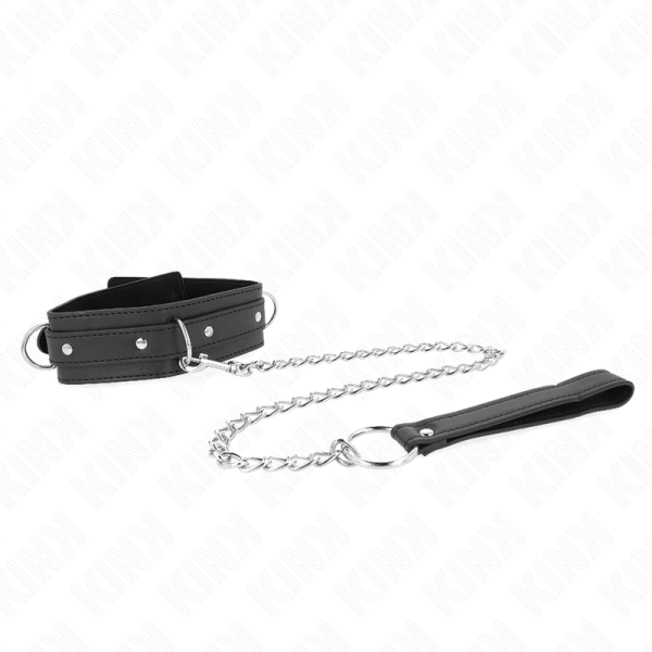 KINK COLLAR & GAG – kink - kaklo papuošalas su pavadėliu 65 cm 3 žiedų modelis 1 reguliuojamas 38-49 cm x 5 cm - Image 3