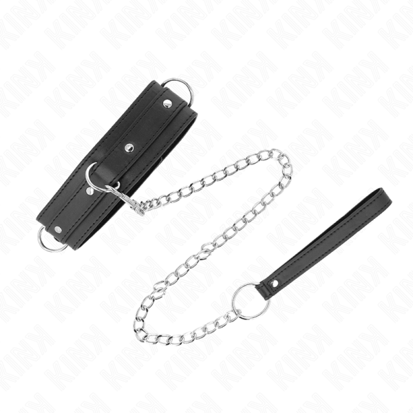 KINK COLLAR & GAG – kink - kaklo papuošalas su pavadėliu 65 cm 3 žiedų modelis 1 reguliuojamas 38-49 cm x 5 cm