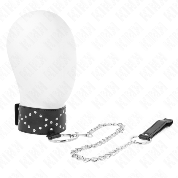 KINK COLLAR & GAG – kink - kaklo papuošalas 65 cm su pavadėliu su sidabriniais kalviais modelis 3 reguliuojamas 36-43 cm x 5 cm - Image 2