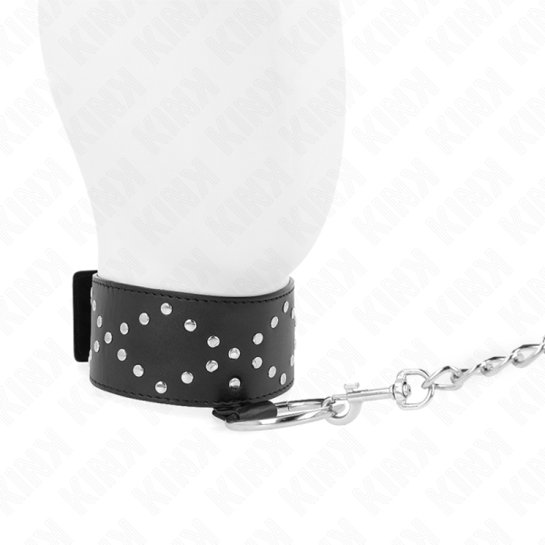 KINK COLLAR & GAG – kink - kaklo papuošalas 65 cm su pavadėliu su sidabriniais kalviais modelis 3 reguliuojamas 36-43 cm x 5 cm - Image 3