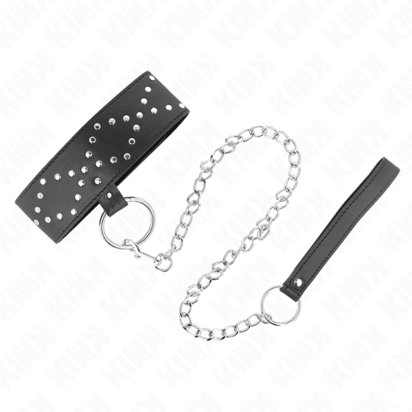 KINK COLLAR & GAG – kink - kaklo papuošalas 65 cm su pavadėliu su sidabriniais kalviais modelis 3 reguliuojamas 36-43 cm x 5 cm