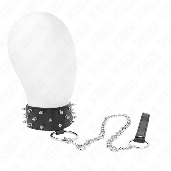 KINK COLLAR & GAG – kink - kaklo papuošalas su pavadėliu 65 cm su sidabriniais studais modelis 5 reguliuojamas 36-43 cm x 5 cm - Image 2