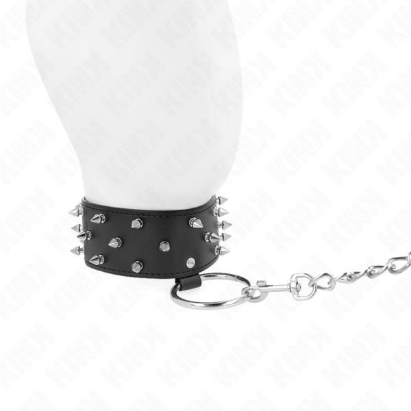 KINK COLLAR & GAG – kink - kaklo papuošalas su pavadėliu 65 cm su sidabriniais studais modelis 5 reguliuojamas 36-43 cm x 5 cm - Image 3