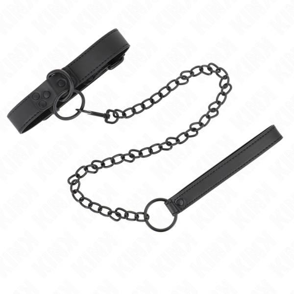 KINK COLLAR & GAG – kink - collar with dark leash 65 cm adjustable 37-54 cm x 3 cm