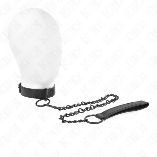 KINK COLLAR & GAG – kink - collar with dark leash 65 cm adjustable 37-54 cm x 3 cm - Image 2