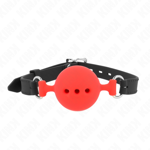 KINK COLLAR & GAG – kink - full silicone gag 55 x 2 cm with 5 cm ball size l red adjustable 35-51 cm