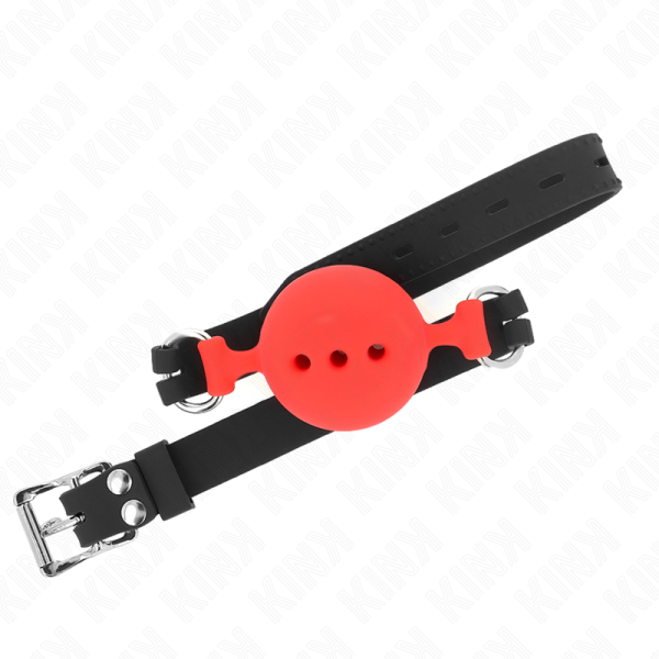 KINK COLLAR & GAG – kink - full silicone gag 55 x 2 cm with 5 cm ball size l red adjustable 35-51 cm - Image 3