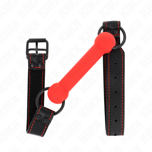 KINK COLLAR & GAG – kink - bone gag with leatherette strap red adjustable 41-57 cm