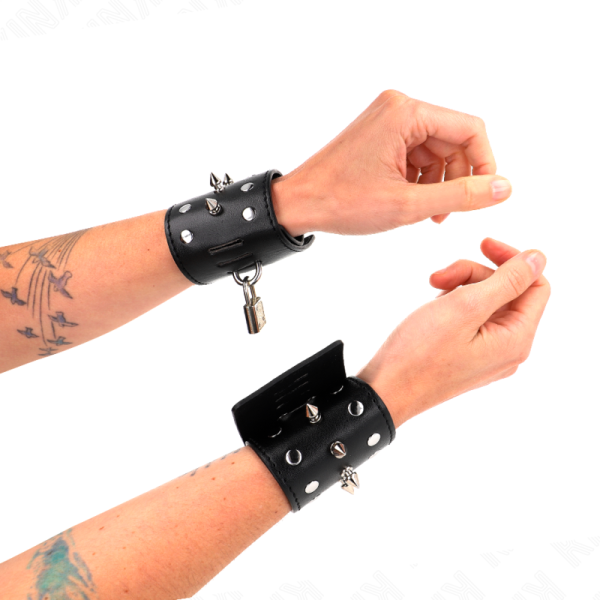 KINK WRIST RESTRAINT – kink - punk rankų apribojimai su koteliais 25 x 6 cm