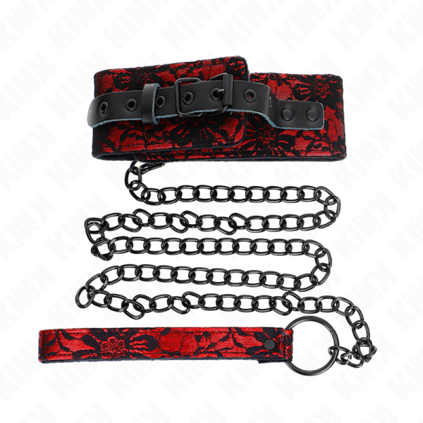 KINK COLLAR & GAG – kink - nėriniuotas kaklo papuošalas su 105 cm ilgio natūralios odos diržu / 44 x 5.5 cm - Image 2