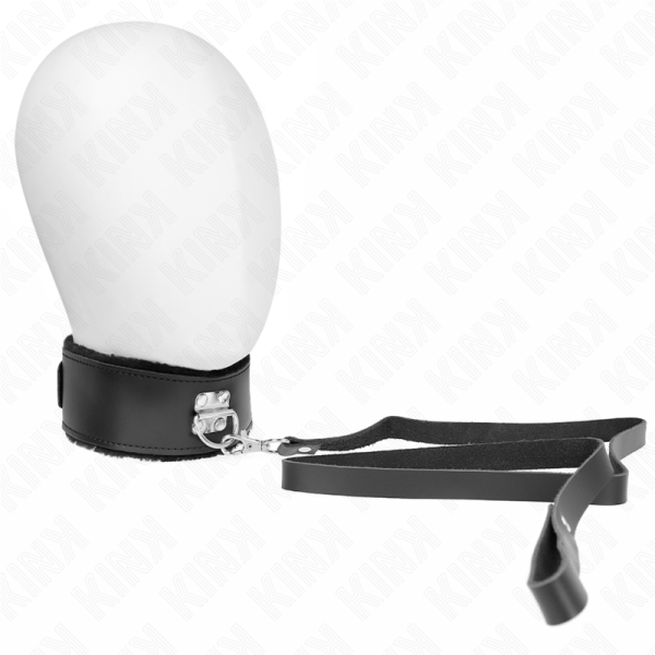 KINK COLLAR & GAG – kink - kaklo vėrinys su diržu 116 cm su juodu odiniu reguliuojamu diržu 40-48 cm x 6 cm