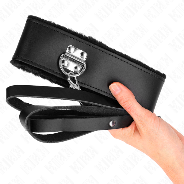 KINK COLLAR & GAG – kink - kaklo vėrinys su diržu 116 cm su juodu odiniu reguliuojamu diržu 40-48 cm x 6 cm - Image 3